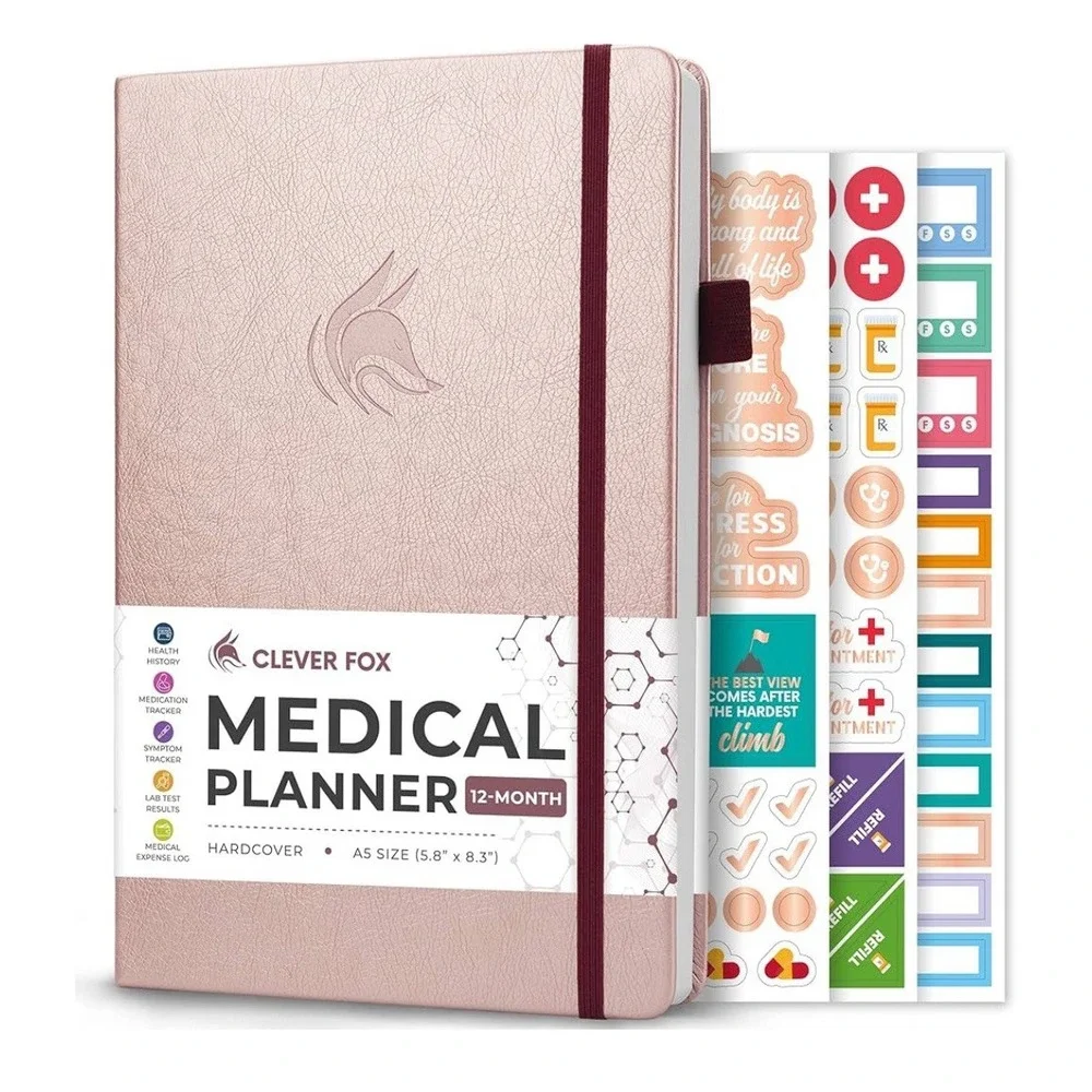 Clever Fox Medical Planner Wellness Journal Health‎ Diary Rose Gold 12 Month